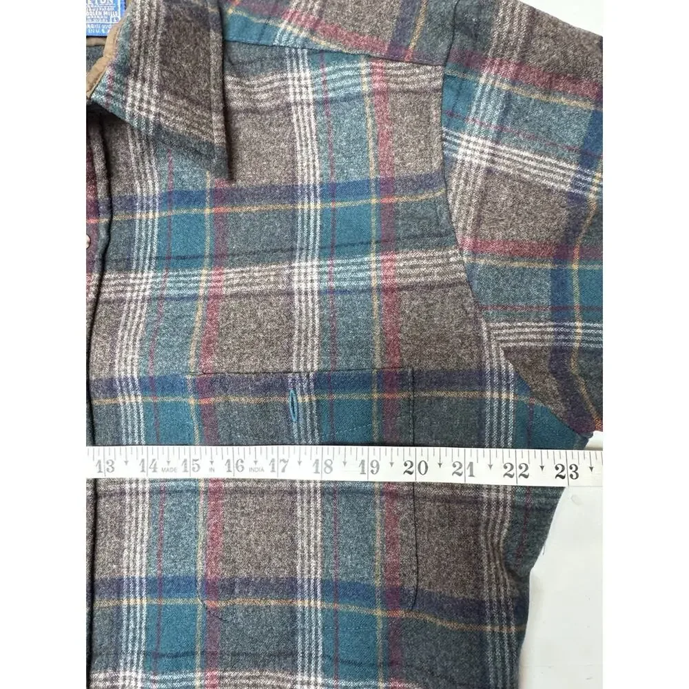 Pendleton Wool Flannel Shirt L Plaid Elbow Patch‎ USA Cabin Workwear